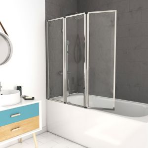 Mampara de bañera de 3 paneles cromados - 125x143cm - vidrio templado 4mm