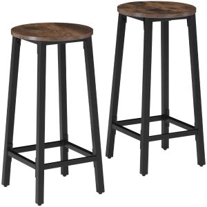 2 taburetes de altos de madera y acero con 66 cm alto, madera oscura