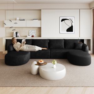 Sofá en u modular de tela negro 4 plazas sin montaje