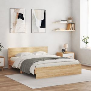 Cama cabecero y luces LED roble sonoma 160x200 cm reg5750