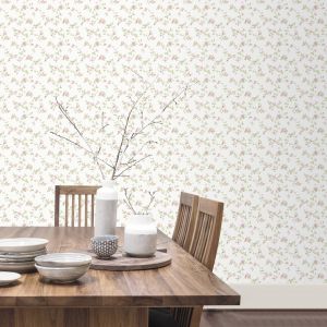 Papel pintado texturizado tnt delicado floral rosa y verde
