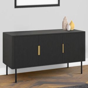 Aparador negro de 3 puertas con efecto de listones - 110 cm