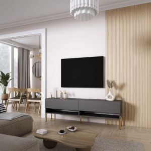 Mueble tv contemporáneo - antracita - patas doradas - 170 x 32 x 52 cm