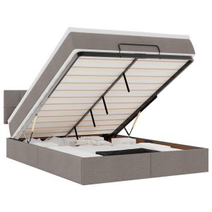 vidaXL cama otomana con colchón y luces LED gris topo 140x200 cm tela