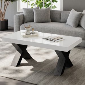 Mesa de centro rectangular mdf blanco negro 40x100x50cm