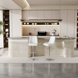 Taburete de bar regulable blanco y plateado set de 2 con respaldo