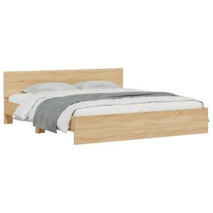 vidaXL estructura de cama cabecero y luces LED roble sonoma 180x200 cm