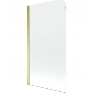Mampara de bañera 1 hoja vidrio transparente, 70x140 cm, perfil dorado