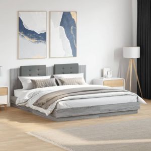 Cama cabecero luces LED gris sonoma 160x200 cm