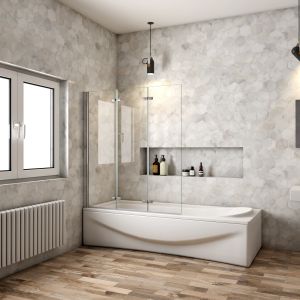 Aica mampara de bañera plegable,6mm,cromado,130x140cm,2cm ajustable