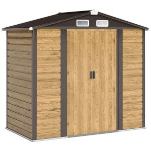 Caseta jardín exterior 213x120x194 cm acero galvanizado color marrón