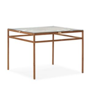 Mesa de comedor 100x100x76 madera de teca, ratan, cristal templado