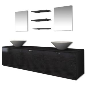 vidaXL conjunto de muebles de baño y lavabo 8 piezas negro