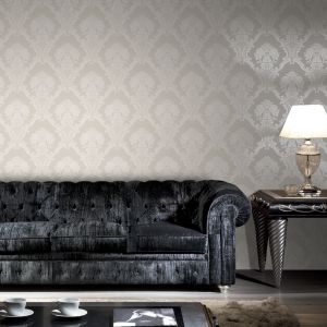 Papel pintado texturizado tnt damasco textil en dos tonos seda beige