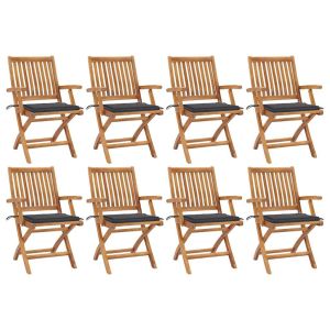 vidaXL sillas de jardín plegables 8 uds madera maciza teca con cojines