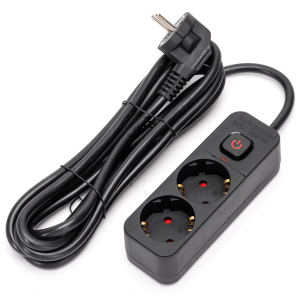 Aigostar regleta 2 enchufes, alargador 3m con interruptor, negro
