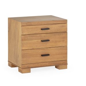 Mesita de noche 55x40x55 madera color marron miel, metal negro 3 cajones