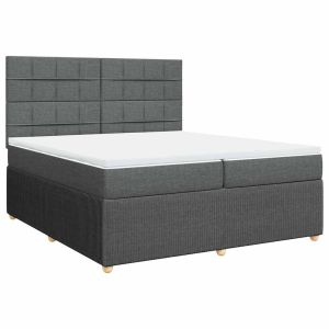 vidaXL cama box spring con colchón tela gris oscuro 200x200 cm