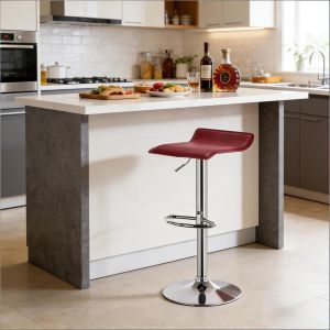 Taburete de bar giratorio ajustable de piel sintética rojo vino