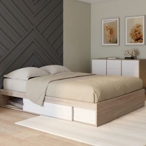 Estructura de cama doble - almacenamiento de madera blanca - 140x190 cm