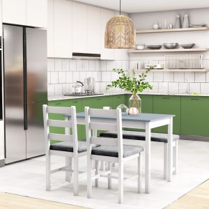 Conjunto de mesa con banco y 2 sillas acolchadas gris 4 plazas
