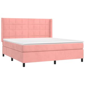 vidaXL cama box spring con colchón terciopelo rosa 180x200 cm