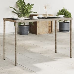 Mesa de jardín superficie de vidrio ratán pe gris 115x54x74 cm es2046