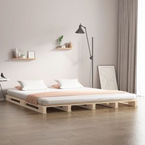Cama 180x200 cm,cama de palets de madera maciza de pino super king rhu8911