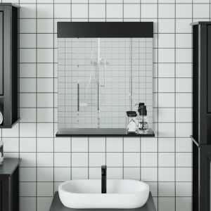 Espejo de baño con estante berg madera maciza negro 60x12x70cm