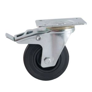 Rueda avl pivotante con freno de platina de caucho negro ø 200 - 508846o