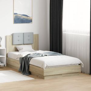 Cama cabecero luces LED roble sonoma 75x190 cm reg5783