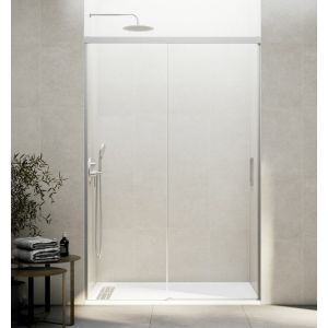 Mampara frontal basic fijo + corredera transparente niquel 180 cm