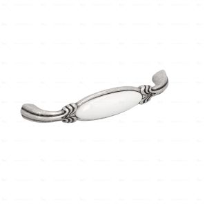 Tirador muebles en zamac y porcel 78 dist entre ejes 128mm plata lote de 6