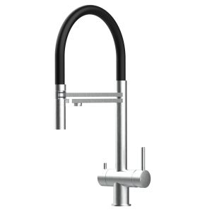 Grifo cocina 3 vías acero inox ducha 2 chorros amovible, cepillado / negro