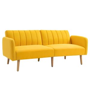 Sofá cama 2 plaza poliéster, espuma, madera de caucho color amarillo