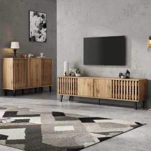 Conjunto mueble de tv y aparador madera natural 55x180x40cm y 95x150x40cm