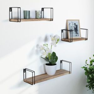 Estanterías pared industriales madera y metal negro - lote 3 - 43 cm