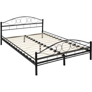 Cama con cabecero, somier, marco de acero, 200 x 140 cm, negro