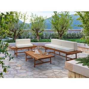 Conjunto de jardín con mesa 3 plazas giaveno madera de acacia blanco crema