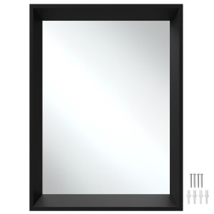 Espejo de pared rectangular de poliestireno y 50 x 3,8 x 70 cm, negro