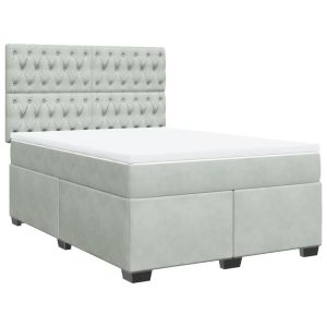 vidaXL cama box spring con colchón terciopelo gris claro 160x200 cm