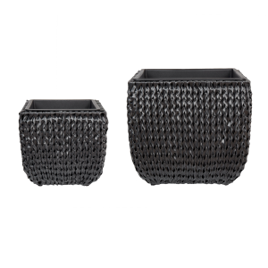 Conjunto de 2 macetas berberis 34/45 cm ratán sintético negro