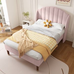 Cama tapizada 90x200cm con cabecero y somier terciopelo – rosa