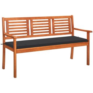 Banco de jardín 3 plazas madera maciza eucalipto y cojín 150 cm joy942515