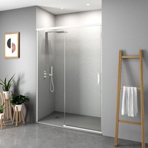 Mampara frontal + puerta corredera 105  cm muse blanco transparente