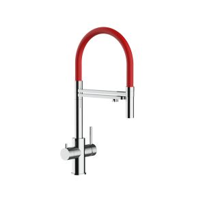 Grifo de cocina 5 vías acero inox ducha 2 chorros amovible, pulido / rojo