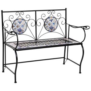 Banco de mosaico y forja 110x50x88h cm negro