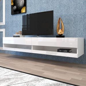 Mueble de tv suspendido con LED mdf blanco 30,5x140x40cm