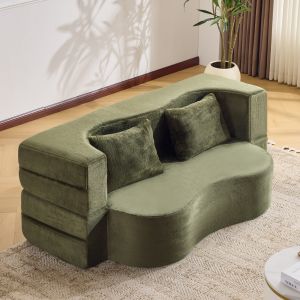 Sofá cama plegable de suelo de espuma verde 2 plazas con 2 cojines