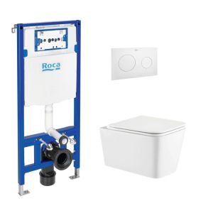 Pack cisterna roca duplo y pulsador pl10 bl mat con inodoro trend de kp